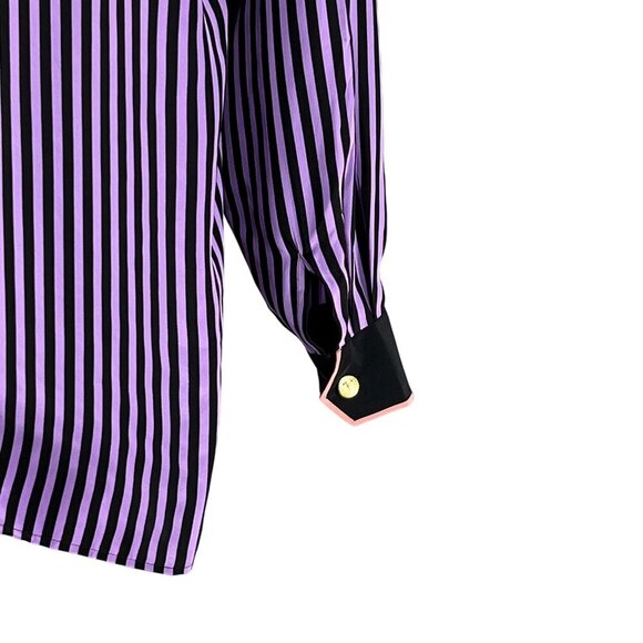 Bob Mackie Womens L Wearable Art 100% Silk Blouse Gold Buttons Contrast Trim Top - Picture 2 of 16